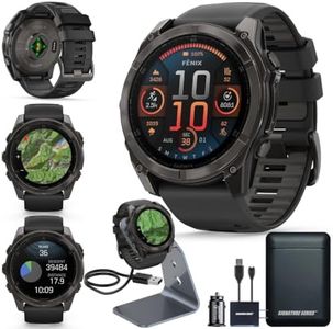 Garmin Fenix 8 Premium Multisport GPS Running Smartwatch, 51 mm | AMOLED, Dive-Rated, Built-in Flashlight | Carbon Gray DLC Titanium with Pebble Gray Band with Signature Series Charging Stand