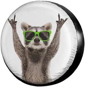 Foruidea Funny Raccoon Green Sunglasses Spare Tire Cover Dust-Proof Wheel Tire Cover Fit Trailer, RV, SUV and Many Vehicle 17 Inch