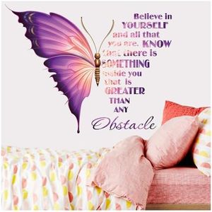 Large Inspirational Butterfly Believe in Yourself Quote Wall Decals Stickers, Motivational Saying Positive Peel and Stick Wall Art Decals for Girls, Positive Phrase Women Home Kitchen Decor