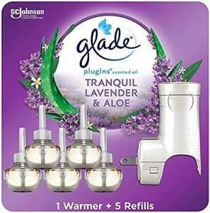 Glade PlugIns Refills Air Freshener Starter Kit, Scented and Essential Oils for Home and Bathroom, Lavender & Aloe, 3.35 Fl Oz, 1 Warmer + 5 Refills