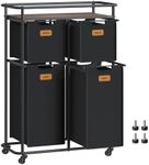 VASAGLE Laundry Sorter, Laundry Basket with Wheels, 39.6 Gal. (150 L) Rolling Laundry Hamper, Portable Laundry Cart with Shelf, 4 Removable Liners and 6 Labels, Ink Black and Chestnut Brown URLS100B01