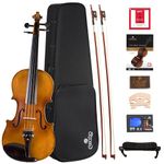 Cecilio CVN-500 Solidwood Ebony Fitted Violin with D'Addario Prelude Strings, Size 4/4 (Full Size)