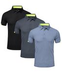 Csqtongan 3 Pack Men's Golf Polo Shirts Short Sleeve Breathable Polo T Shirts Multipack, Black/Grey/Dustyblue XL