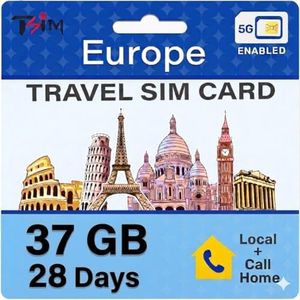 Europe Travel SIM Card 28 Days | 37GB Data + 200 Minutes Local + Call Back to Australia | 5G Enabled | Hotspot Sharing Allowed