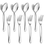 BEWOS 8-Piece Serving Spoon and Fork Set, 4 Serving Spoons and 4 Serving Forks, 9-Inch Large Service Cutlery for Parties, Stainless Steel Serving Spoons, Dishwasher Safe, Serving Forks for Buffet