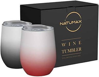 NATUMAX Wine Tumblers with Lid, 12 oz Stainless Steel Stemless Wine Glasses Double Wall Vacuum Travel Insulated Cup for Coffee, Drinks, Champagne, Beverage, Set of 2