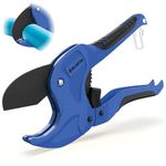 BLOSTM Plastic Pipe Cutter - Heavy Duty Ratchet Pipe Cutters with 42mm Outside Diameter Cutting Capacity for PVC PEX PPR Plastic Pipes & Rubber Hoses, Ergonomic Non-Slip Handle & Safety Lock (Blue)