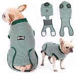 EMUST Dog Recovery Suit, After Surgery Wear for Dogs Male Female, Pet E-Collars Alternative Bandages, Professional Dog Onesie for Surgery for Abdominal Wounds, Weaning&Skin Diseases,Green Strip/XS