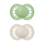 MAM Original Soother 6+ Months (Pack of 2), Baby Soother Made from Sustainable Material, SkinSoft Silicone Teat, with MAM Soother Case, Cream (Designs May Vary)