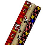 Hallmark Disney Mickey Mouse Wrapping Paper with Cut Lines on Reverse (3-Pack: 60 sq. ft. TTL) for Birthdays, Christmas, Hanukkah, Baby Showers and More