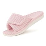 Litfun Orthopedic Slippers for Women Arch Support Indoor House Slippers Adjustable Open Toe Corduroy Bedroom Shoes with Memory Foam for Plantar Fasciitis, Pink 40