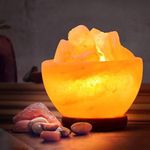 NatureBoost Himalayan Pink Salt Lamp Bowl with Natural Salt Chunks, Power Cord with dimmer Switch, a Pair of Bulbs, Unique Gift Idea