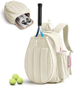 BAGSMART Tennis Gym Bag for Women, Tennis Backpack Holds 2 Rackets with Shoe Compartment, 15.6" Laptop Gym Backpacks for Court, Off-work, Everyday & Overnight Weekend, Tennis Backpack/Beige