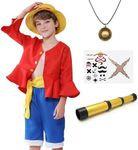 KUKIKUKI Kids Costume Straw Hat Cosplay Dress Up for Halloween Comic Con Anime Party for Kids Toddler Boys Aged 3 and 12 (red, 120)