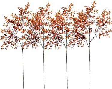 MeDemcor Artificial Plants Bamboo Leaves Stems 43.3 Inch Faux Fall Bunch Branches Plants Fake Shrubs Plants Ficus Twig Fake Autumn Plants for Home Office Vase Fireplace Halloween Decor (4PCS)