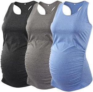 Ecavus 3PCS Women's Maternity Tank Tops Seamless Racerback Workout Athletic Yoga Tops Pregnancy T-Shirt