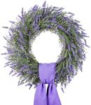 DDHS 24'' Spring Summer Wreaths for Front Door, Artificial Lavender Wreath with Dried Lavender, Summer Large Wreaths for All Seasons Farmhouse Indoor and Outdoor Decor-Purple Sash