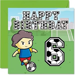 6th Birthday Card Boy - Football Fan - Happy Birthday Card 6 Year Old Boy, Boys Birthday Cards for Him, 145mm x 145mm Greeting Card for Son, Brother, Grandson, Nephew, Cousin, Sixth Birthday