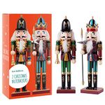 THE TWIDDLERS - 2 Wooden Christmas Nutcracker Soldier, 30cm in Festive Colours - Premium Handmade Pine Wood Classic Traditional Xmas Party Decoration Ornaments