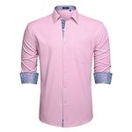 HISDERN Men Pink Dress Shirt Long Sleeve Button Down Shirts Classic Collar Casual Formal Party Prom Concert Fashion Wedding Dress Shirts with Pockets