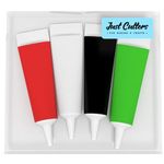 JUST CUTTERS Pack of 4 x 19g Red, Green, Black And White Writing Icing Tubes | Ready To Use | Instant Icing Pens for Writing, Drawing & Personalising Cakes, Biscuits & Baking