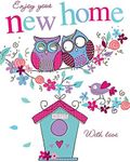 Piccadilly Greetings Group Ltd WONDERFUL COLOURFUL OWLS & BIRD HOUSE ENJOY YOUR NEW HOME GREETING CARD,7 x 5