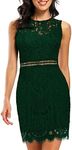 MSLG Women's Elegant Floral Lace Sleeveless Short Wedding Guest A-line Cocktail Party Dress 975, Green, Medium