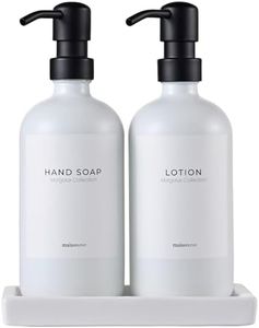 MaisoNovo Bathroom Soap Dispenser Set- Soap and Lotion Dispenser Set with White Soap Dispenser, Black Pumps & Ceramic Tray