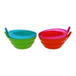 Plastic Bowls Cereal Sippy Soup Sip A Bowl With Built In Straws For Kids Toddler Breakfast Multi Color Snack Food Drink Milk Sipper Dish With Straw Stop Liquid Spills Re-Usable Durable BPA Free (4 Pc)