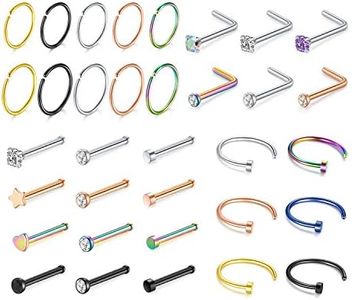 MODRSA Nose Rings Nose Piercings Hoop Nose Rings for Women 20g Nose Rings Studs L Shape Nose Ring Surgical Steel Nose Rings Hoops Nose Bone Small Nose Studs