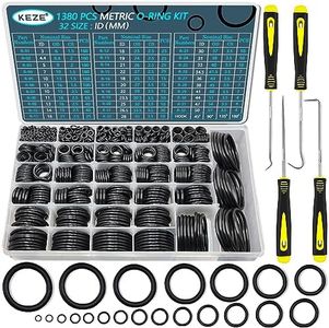 KEZE 32 Size 1380 Pcs Metric Rubber O Rings Assortment Kit with 4 Pieces O Rings Remover Tools Set for Assorted Faucet Plumbing Automotive Repair Air or Gas Sealing ID 3mm-50mm