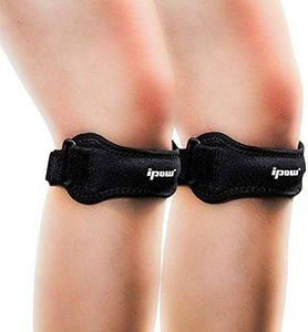 IPOW 2 Pack Knee Pain Relief & Patella Stabilizer Knee Strap Brace Support for Hiking, Soccer, Basketball, Running, Jumpers Knee, Tennis, Tendonitis, Volleyball & Squats, Black