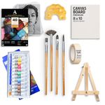 ArtRight Painting Kit for Artists 60 Pcs, Painting Set for Adults and Kids with Professional Paint Brush Set, Acrylic Paints, Canvas Boards, Easels & Wooden Palette, Watrcolor & Mixed Media Papers