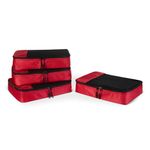 Amazon Essentials 4-Piece Packing Cubes Travel Accessories Set, Luggage Organiser with Double Zip, Mesh Top, 100% Polyester, Medium, Red (Previously Amazon Basics)