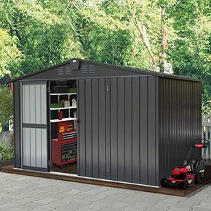 Domi Outdoor Storage Shed 10'x 8', Metal Garden Shed for Bike, Trash Can, Tools, Lawn Mowers, Pool Toys, Galvanized Steel Outdoor Storage Cabinet with Lockable Door for Backyard, Patio, Lawn…