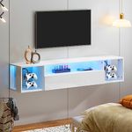 SogesHome Wall Mounted TV Stand with Storage Shelf 55 inch Floating Wall TV Cabinet Stand with LED Lights Modern Entertainment Center Media Console Table with Headphone Hooks
