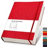 RETTACY A4 Lined Notebook College Ruled/Thick Journal - Extra Large Softcover Composition Notebooks with 2 Free Sticky Notes 320 Pages,Faux Leather, Inner Pocket 21.5 x 27.9cm - Red