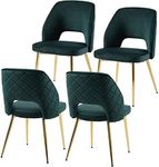 NORDICANA Modern Dining Chair Set of 4, Forest Green Velvet Fabric Upholstered Accent Chairs with Golden Metal Legs, Round Back Side Chairs for Kitchen Living Room Bedroom