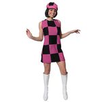 Ladies Sixties Gogo Shift Dress - Small - Mod Checkered Dress Black & Pink - Perfect Fancy Dress Costume 1960's Party Girl