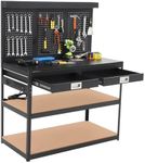 ACONEE Workbench Steel Work Bench for Garage, Heavy Duty Table with Pegboard, 2 Drawers, 1000lbs Capacity, Metal Tool Work Bench for Workshop, 0.48" Bench Top Thickness Hardwood, 4xAC Power Outlets