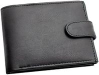 RAS Mens RFID Blocking Soft Smooth Genuine Leather Wallet with A Zipped Coin Pocket and Id Card Window 94 (Black)