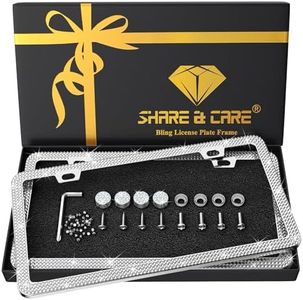 SHARE&CARE Bling License Plate Frame with Gift Box, Crystal License Plate Cover, Car License Plate Holder with Rhinestone Crystal Diamond Screw Set - 2 Pack (White-gi)