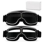 Motorcycle Goggles Vintage Pilot Glasses Riding Motocross Scooter ATV Eyewear (2pack-Black Frame+Gray&Clear Lens)