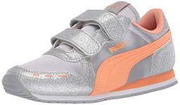 PUMA - Unisex-Baby Cabana Racer Glitz V Shoes, 3 M UK, Puma Silver/Cantaloupe/Puma White