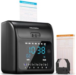 Volcora Time Clock for Employees with 50 Time Cards, 1 Ink Ribbon, Punch Time Clocks Machine for Small Business with Backup Battery, No Key and Network Need, Time Card Machine for Office, Retail