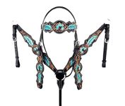 Western Headstall Breast Collar Reins Set Leather Hand Carved Tooled Equestrian Trail Horse Saddle Tack Set Full Cob Pony ST-HTS-073 (Full)