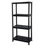 TAHA ® 4 TIER BLACK PLASTIC GARAGE STORAGE SHELVING SHELVES STORAGE UNIT SHED SHELF 133x60x30