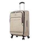 Steve Madden Designer Luggage Collection,Lightweight 24 Inch Expandable Softside Suitcase,Mid-size Rolling 4-Spinner Wheels Checked Bag (Noble Brown/Tan, 24in), 24", Expandable Softside Suitcase