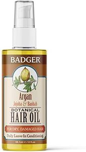 Badger - Argan Hair Oil w/Jojoba & Baobab, Moroccan Argan Oil Treatment for Dry Damaged or Frizzy Hair, Leave-In Conditioner, Organic Strengthening Moisturizer. 2 fl oz