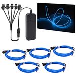 NWpangu EL Wire Neon Lights, 5 in 1(3.28Ft Each) Electroluminescent EL Wires Set for Holiday, Party, DIY Decoration, Warning Sign,Blue(3 Operation Modes)